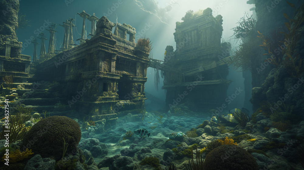 Fototapeta premium fallen ancient city under the sea generative ai