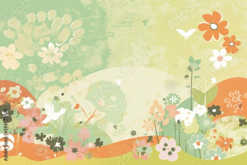 Spring Scrapbook Scrapbooking Background with Flowers Nature Floral Butterfly Plants Sky Pattern Decoration Illustration © DigitalFury