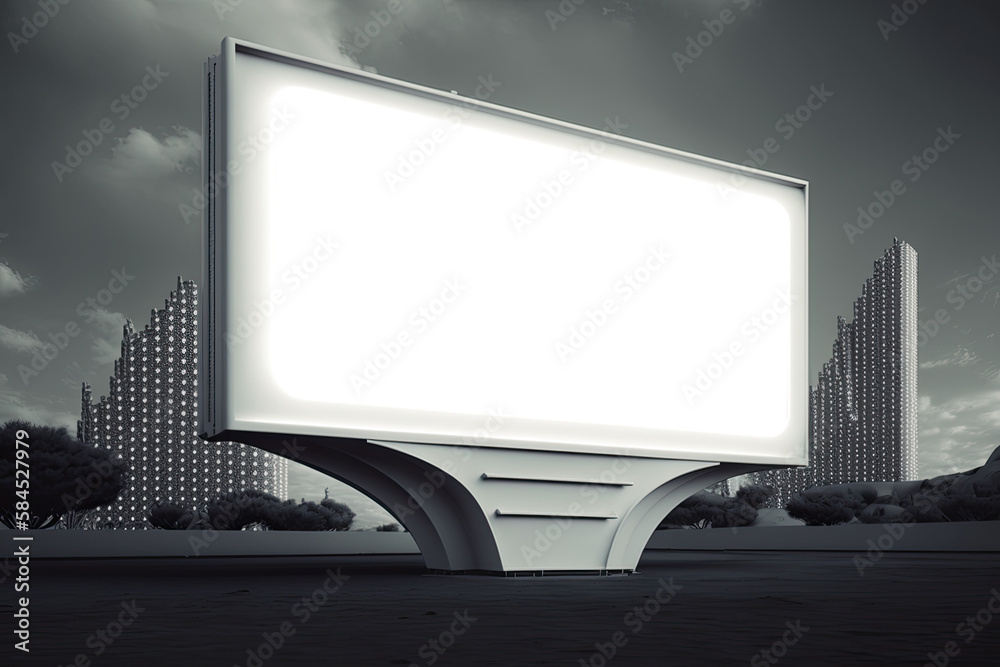 Empty blank white futuristic billboard outer space planet advertisement mockup ai generated