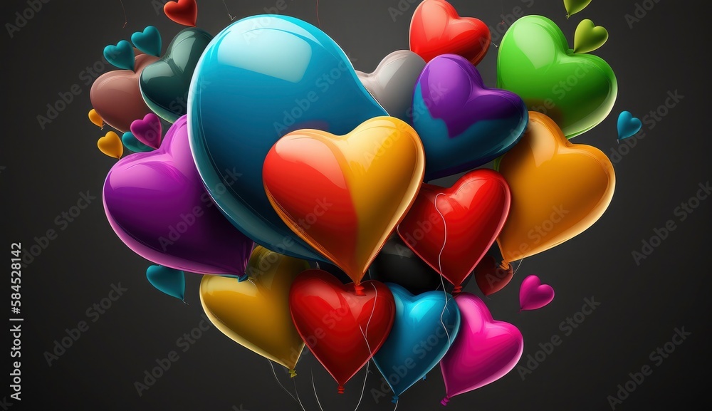 Colorful heart shape balloons. Generative AI.