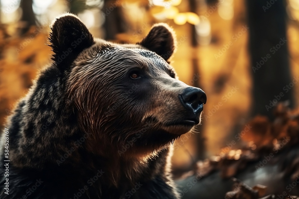 Close up of a Brown Bear in the Spring Wilderness Forest Background