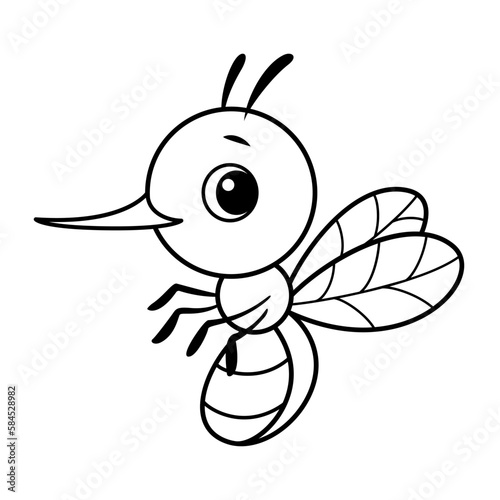 Cute Mosquito Coloring Page Cartoon Vector Illustration