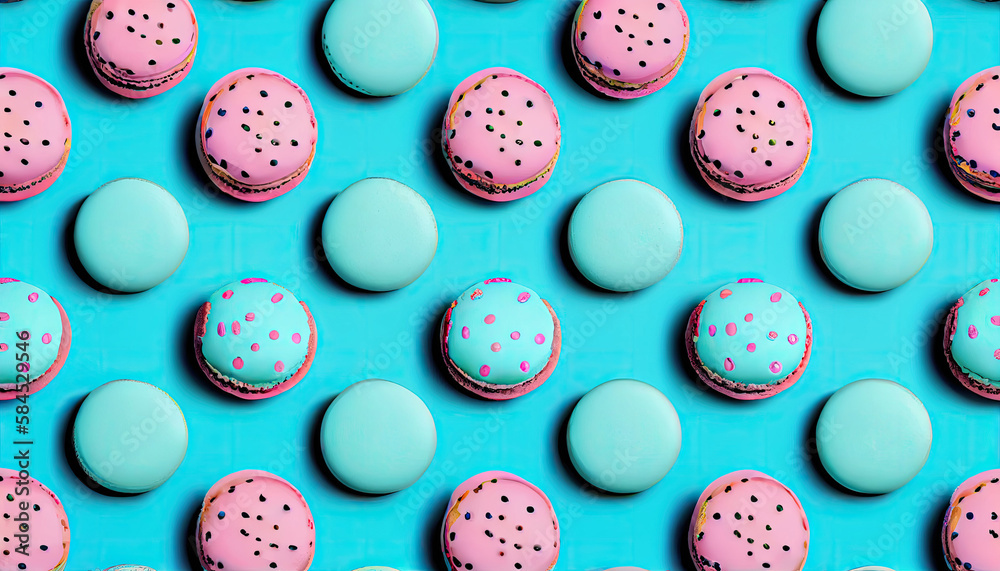 Macarons Seamless photo pattern in pop art style with Generative AI Technology