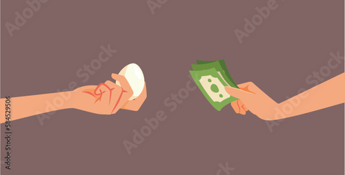 Person Buying Expensive Eggs Pricey Food Concept Illustration. Inflation rising the cost of living in basic foods 
