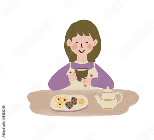 おやつを食べてリラックスする女性