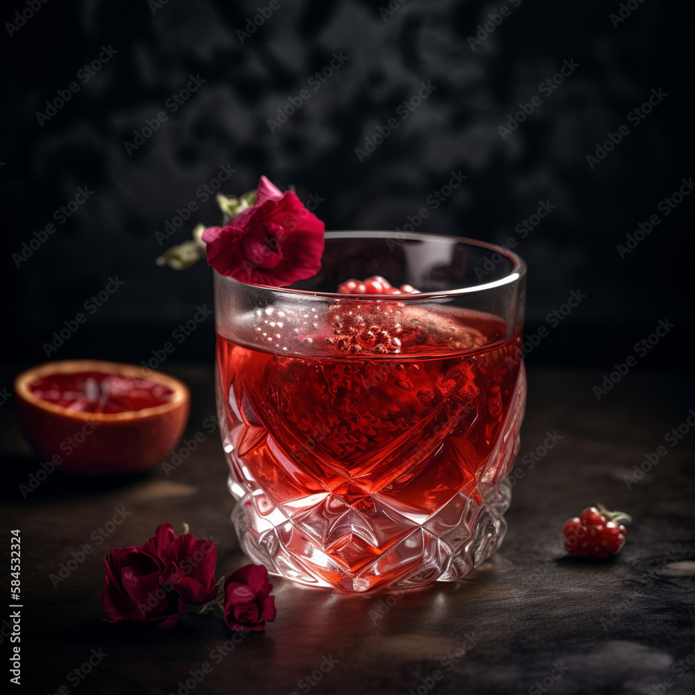 glass of red wine and rose, generative ai