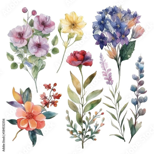 bouquet of flowers by watercolor , generative ai