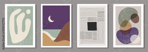 Set of minimalist posters with abstract organic shapes composition