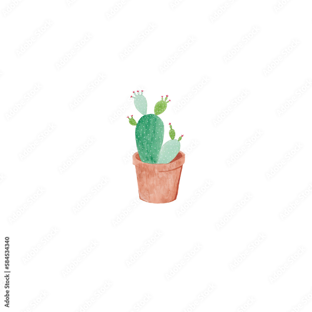 Obraz premium Watercolor cactus pot