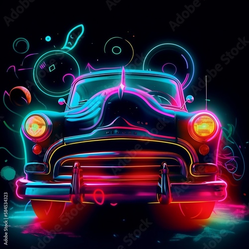 Vintage Glow: Classic Neon Car Lighting Up Retro Nights