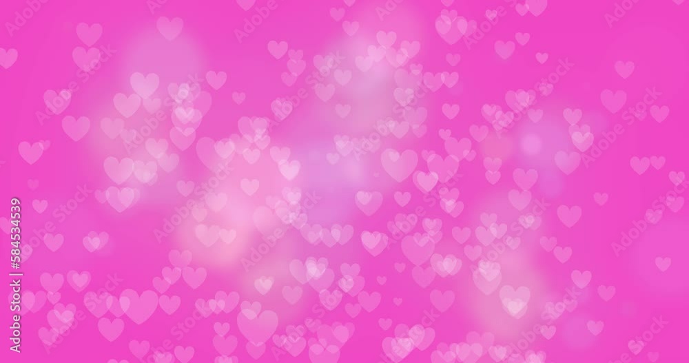 4k Seamless looped video. Abstract  flying  hearts on pink background. Valentines day concept