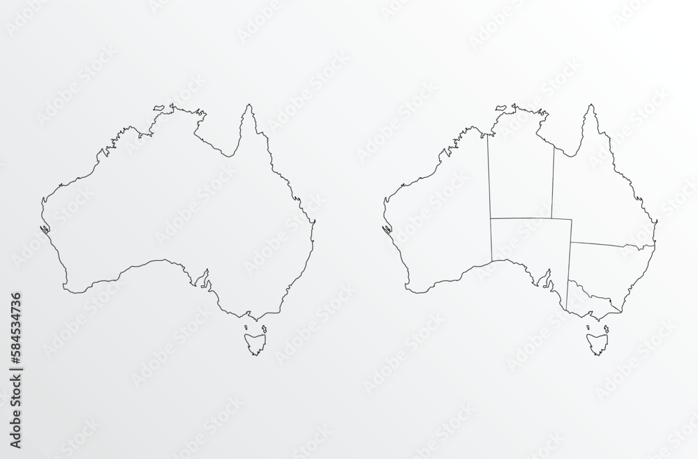 A map of Australia with the country's borders.
