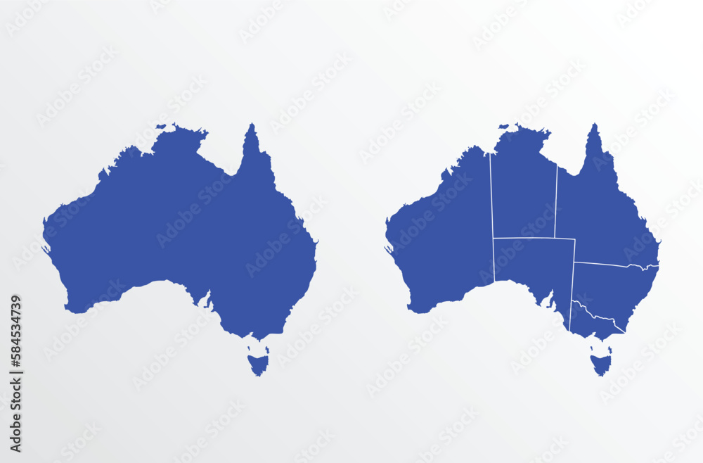 A map of Australia with the country borders highlighted in blue. Stock