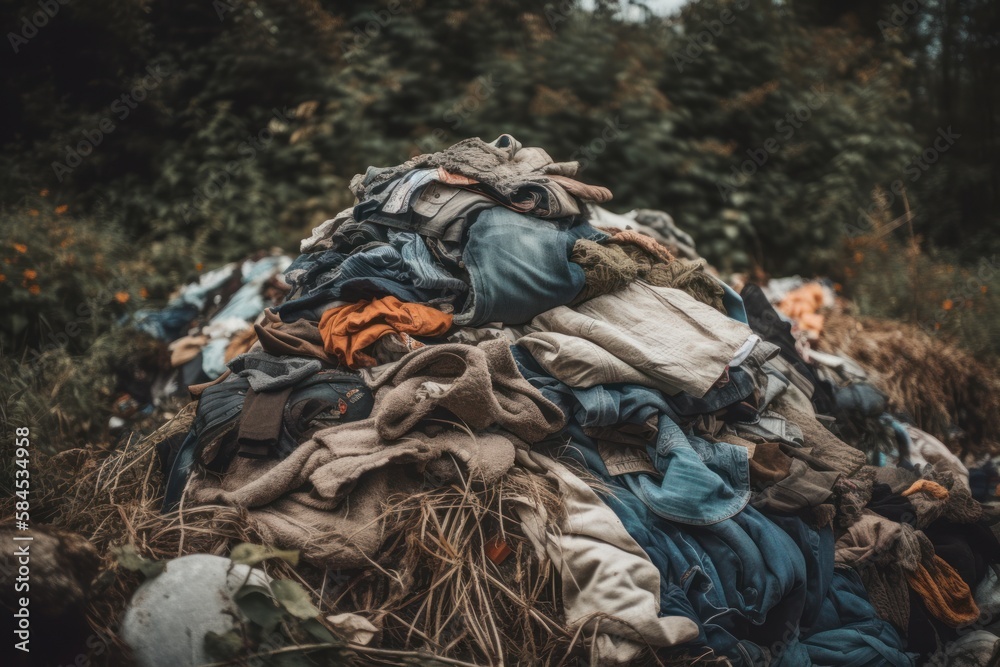 From dump to upcycle: Sustainable solutions for fast fashion's textile waste,  clothes used for Second hand for recycling.  GENERATIVE AI