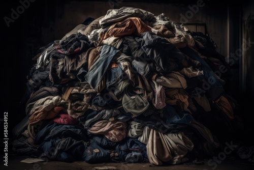 From dump to upcycle: Sustainable solutions for fast fashion's textile waste, clothes used for Second hand for recycling. GENERATIVE AI