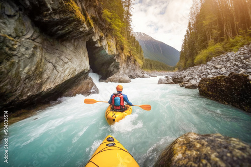 Scenic Views - Kayak rafting provides a unique perspective on the natural beauty of a river, as you float through canyons and past towering cliffs. AI Generative © EdNurg