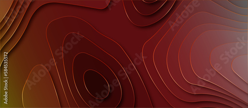 Abstract background with lines Abstract background with waves and red abstract topography map and golden line background in paper cut style.