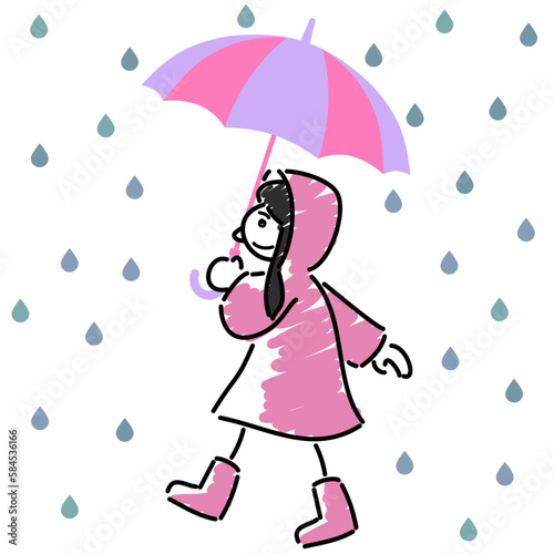 雨の中を歩く女の子のイラスト