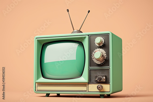 vintage tube tv isolated on soft colored retro background. Generative AI