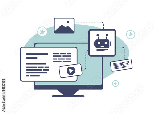 AI Content creation for SEO articles, blogs, and online stores. AI Generate text, visual elements such as pictures and videos for efficient social media and content marketing photo