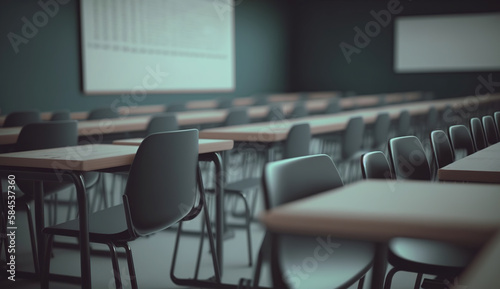 Empty defocused university classroom. Business conference room. generative ai. © sopiangraphics