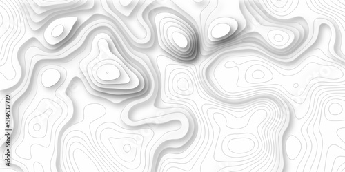 Black and white wavy abstract topographic map contour, sea map lines Pattern background. Geographic lines map on elevation assignment pattern. White paper curved reliefs background. 