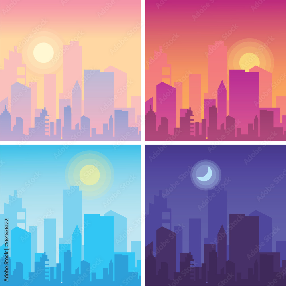 Daytime cityscape morning day and night city vector image on VectorStock