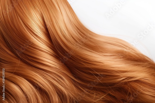 Beautiful Glossy Natural Ginger Colored Hair Texture Isolated on White Background. Generative Ai.