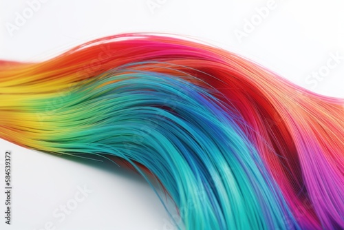 Beautiful Glossy Rainbow Colored Hair Texture Isolated on White Background. Generative Ai.