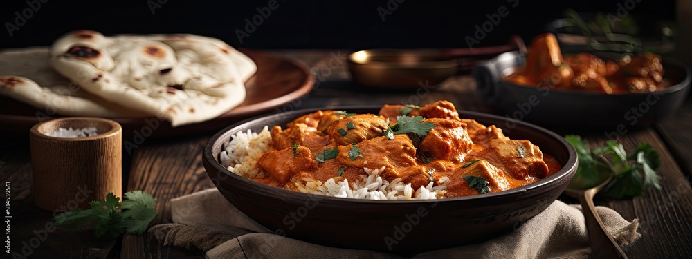 Chicken Tikka Masala Spicy Curry Indian Food Background Banner. Chicken Tikka Masala Spicy Curry Indian Food Background Banner.