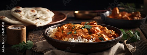 Chicken Tikka Masala Spicy Curry Indian Food Background Banner.