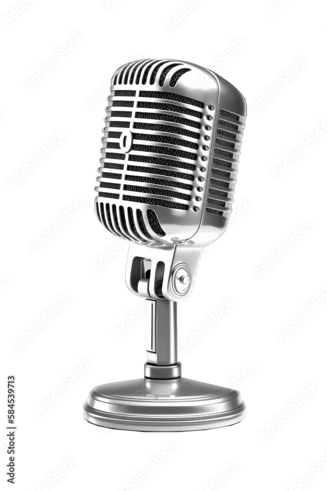 Silver mic. Retro style microphone isolated on transparent background. Vintage microphone. Silver mic. Retro style microphone isolated on transparent background. Vintage microphone.