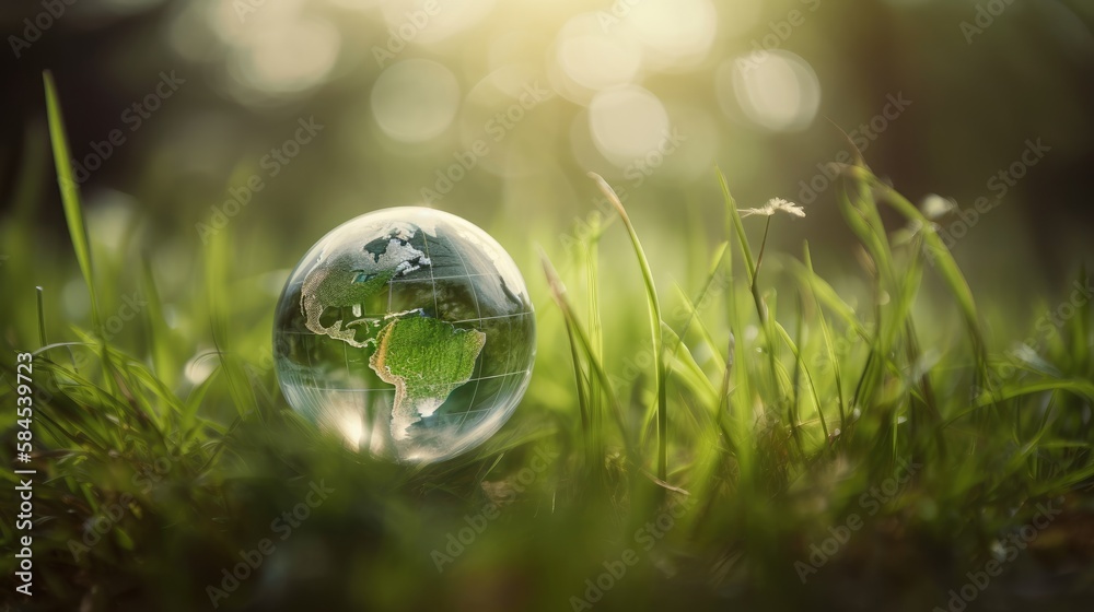 Crystal Globe on Grass Banner Background Crystal Globe on Grass Banner Background