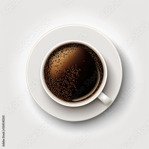  white coffee cup, mug with hot black coffee, top view, illustration