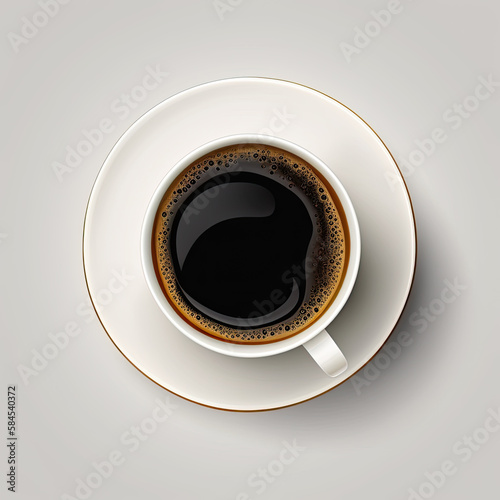  white coffee cup, mug with hot black coffee, top view, illustration