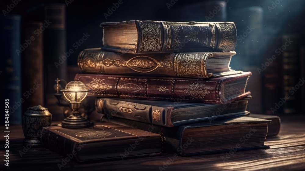 Generative Ai Illustration of Books on Table, World Book Day Concept. Generative Ai Illustration of Books on Table, World Book Day Concept.