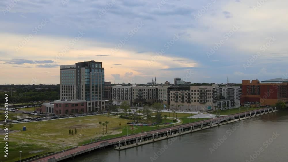 Drone shot over the Savannah River and the Drone shot over the Savannah River and the