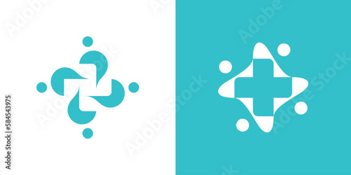 logo health care icon medical and people design vector illustration