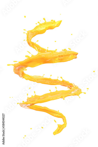 Closeup Orange Juice drinks liquid splash isolate on white background. 3D Rendering.