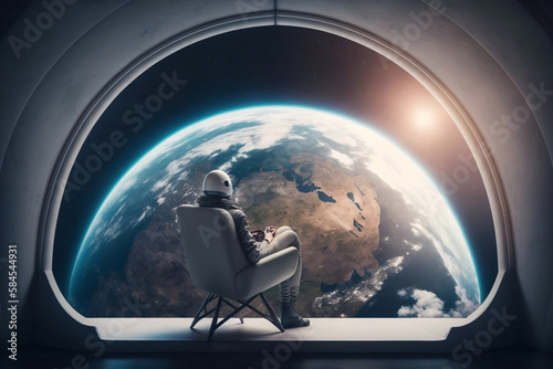 astronaut looking at the earth from outer space, generative ai