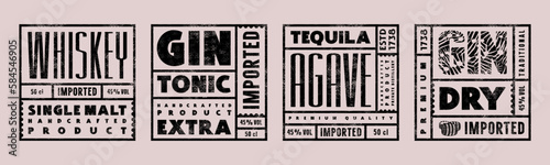 Set of template square label for gin, tequila and whiskey