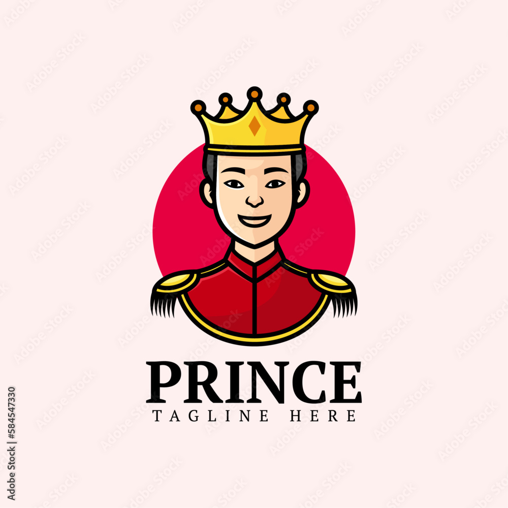 Vector Logo Illustration Prince Cartoon Style.
