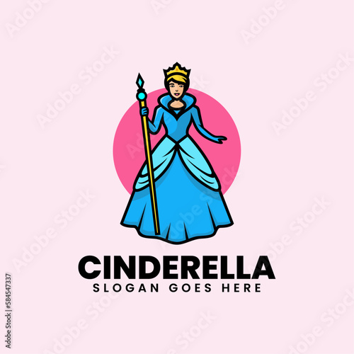 Vector Logo Illustration Cinderella Cartoon Style.