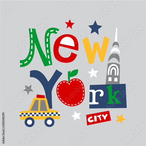 Travel theme doodle set vector new york background