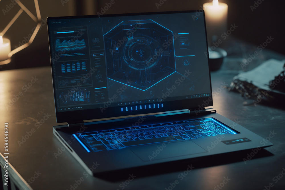 Laptop with analytical data, generative ai Laptop with analytical data, generative ai