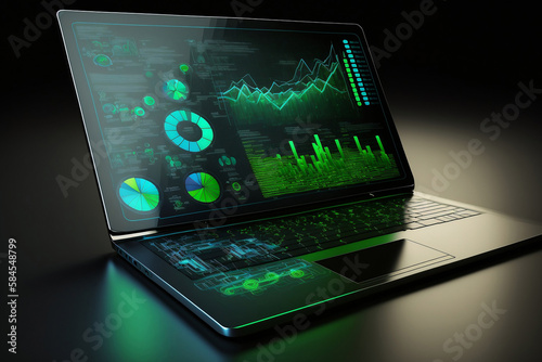 Wallpaper Mural Laptop with analytical data, generative ai Torontodigital.ca