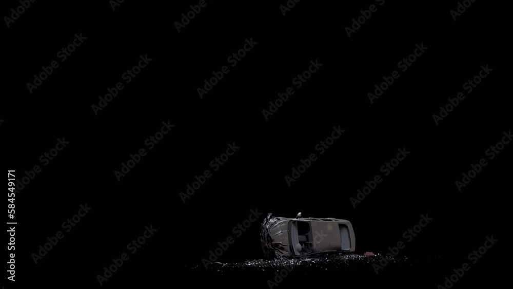 realistic black Car fall Crash Accident, moves up to down, isolated 4k animation realistic black Car fall Crash Accident, moves up to down, isolated 4k animation