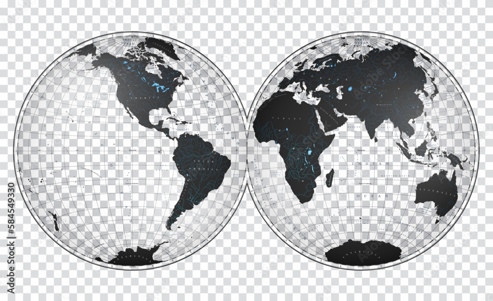 Transparent World Map in globe shape of Earth. Nicolosi globular ...