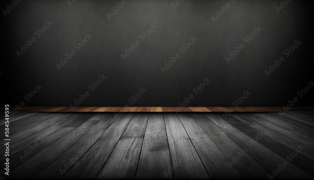 Wooden floor with black wall product background Wooden floor with black wall product background