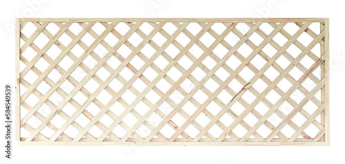 Grid of wooden fence isolate on white background. lattice wooden fence. photo